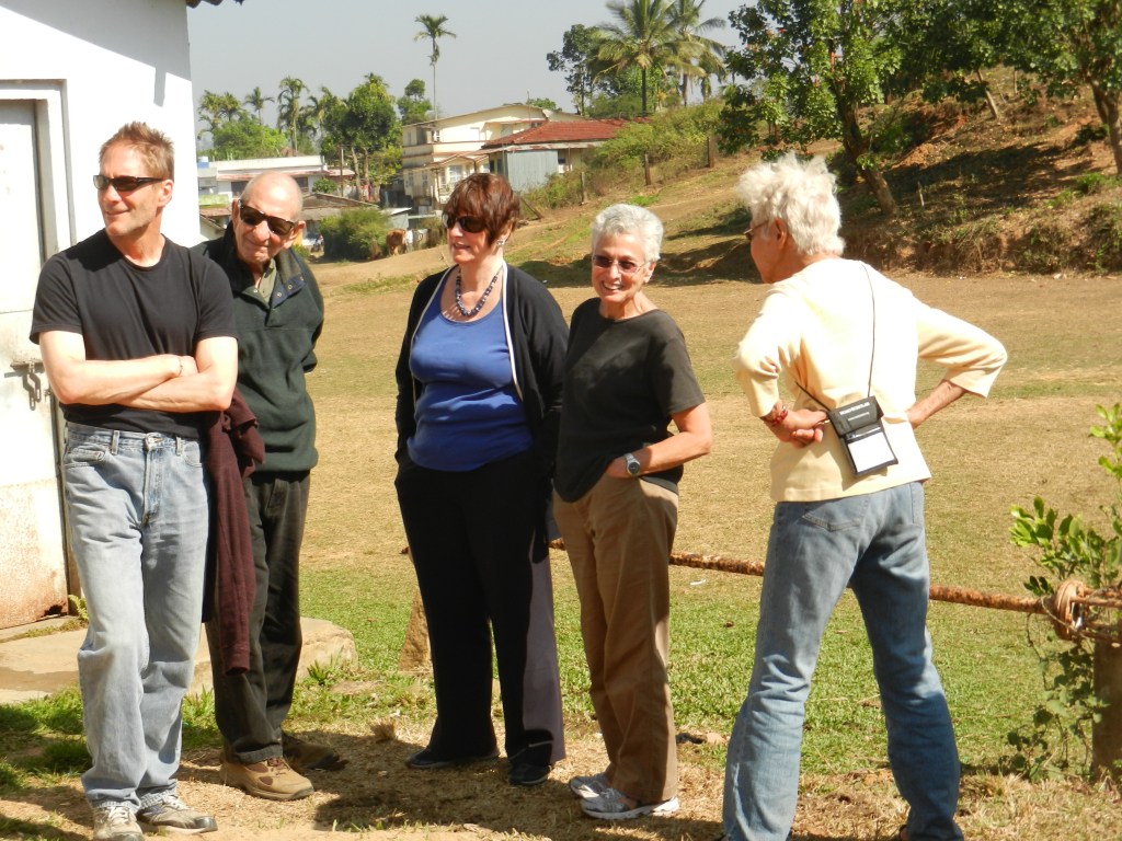 Part of our tour group waiting to use a single toilet at a gas station on the road from Wayanad to Palakkad. Everyone is always good natured about these things.