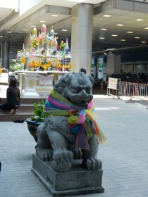 Ferocious lion guarding shrine