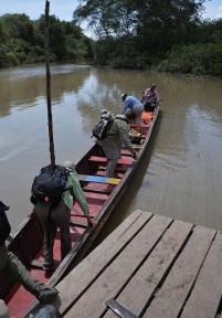 Loading into the motorized canoe