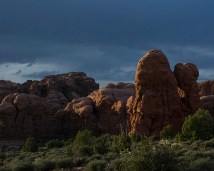 Glowing rock formation at sunset