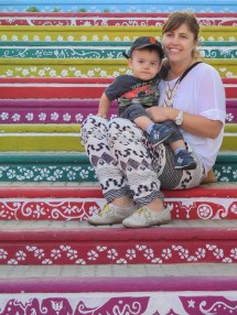 A colourful street staircase