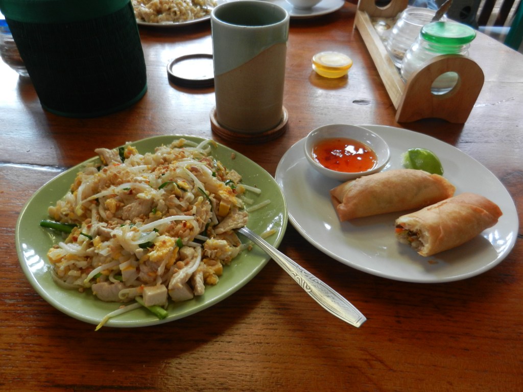 Pad thai and spring rolls
