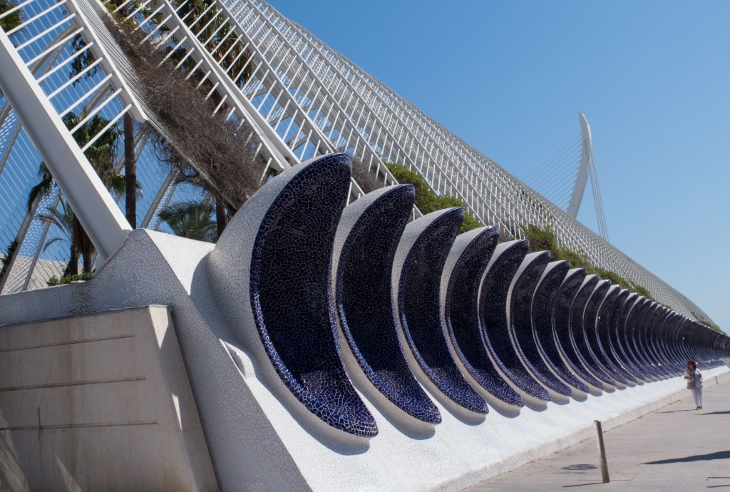 Shell-like forms along one side of El Museu de les Ciències Principe Felipe