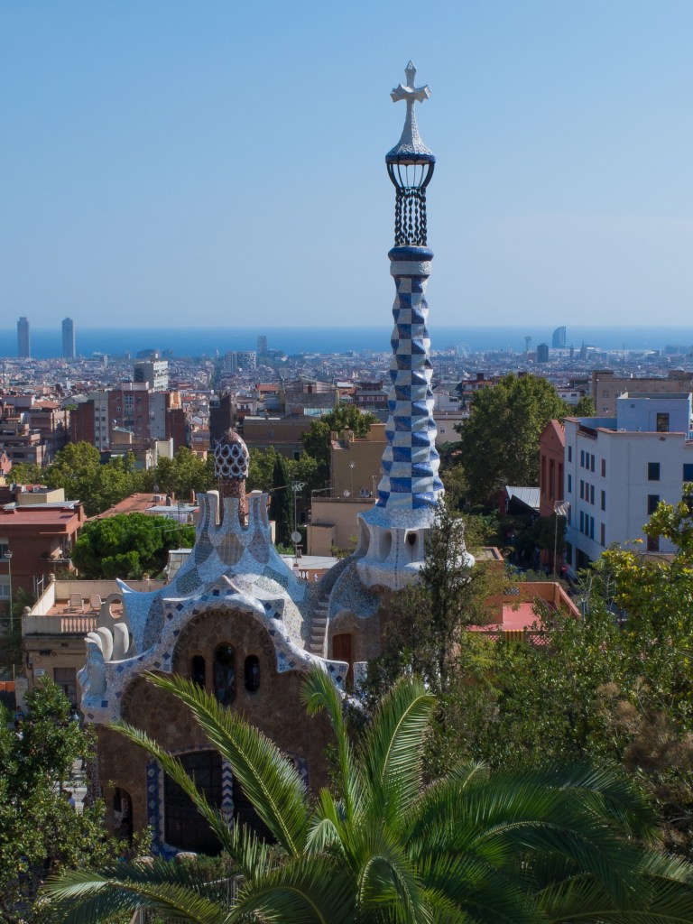 View over the city to the ocean in the far distance